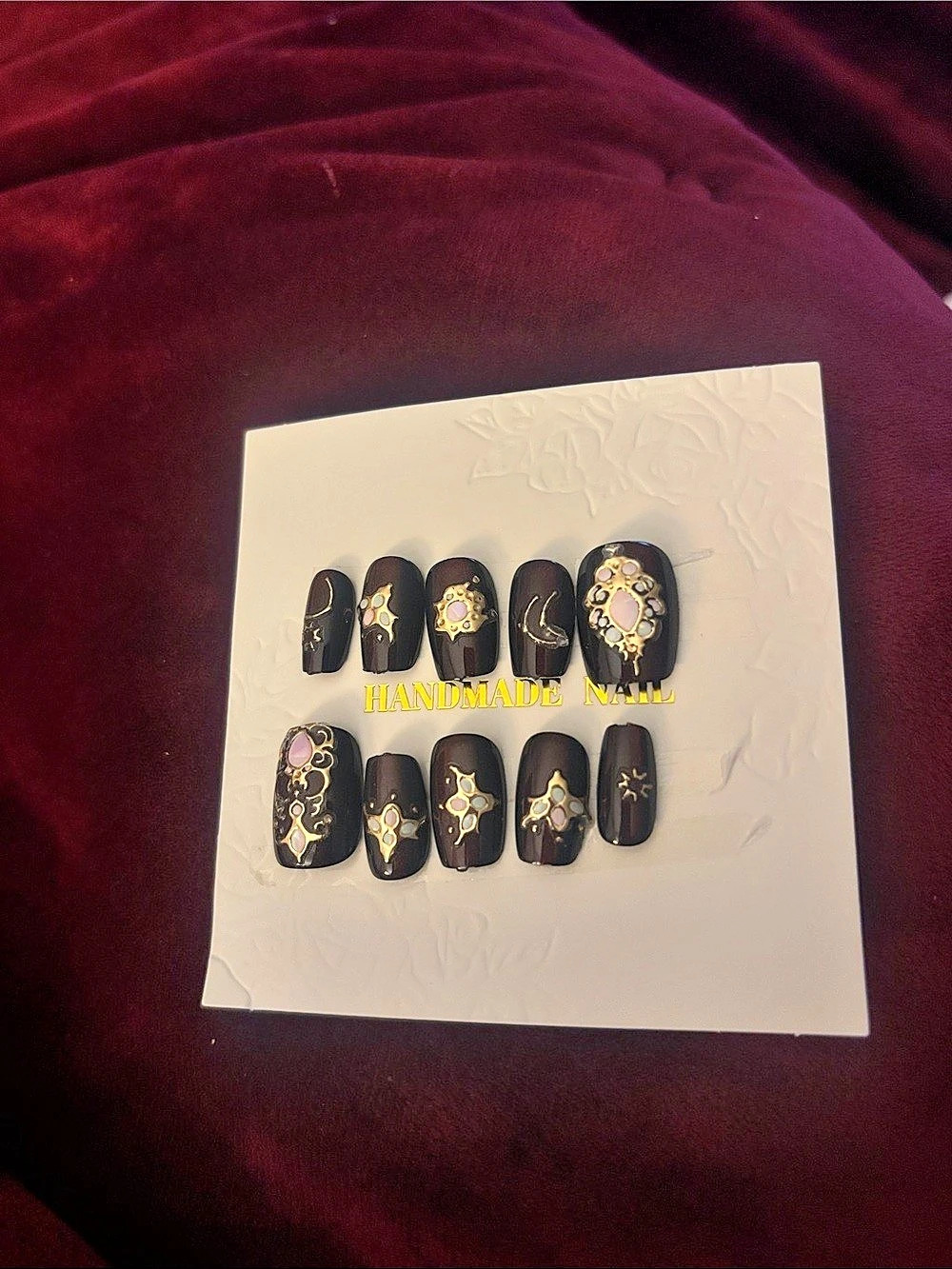 Handmade Black & Gold Press-On Nails NWT